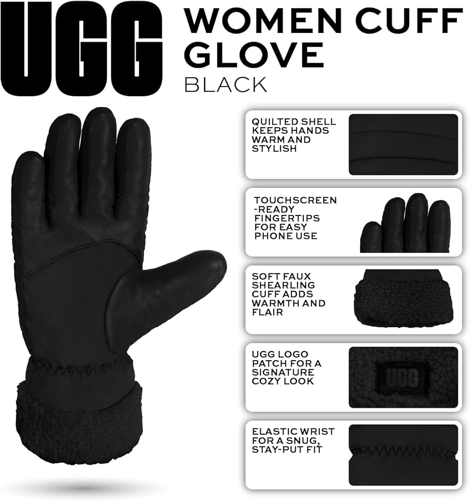 UGG Women's All Weather Fluff Cuff Glove, Black, S/M at Amazon