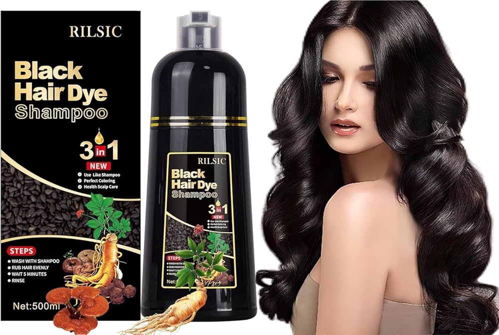 500ML Black Hair Dye Shampoo 3 in 1 for Grey Hair Coverage