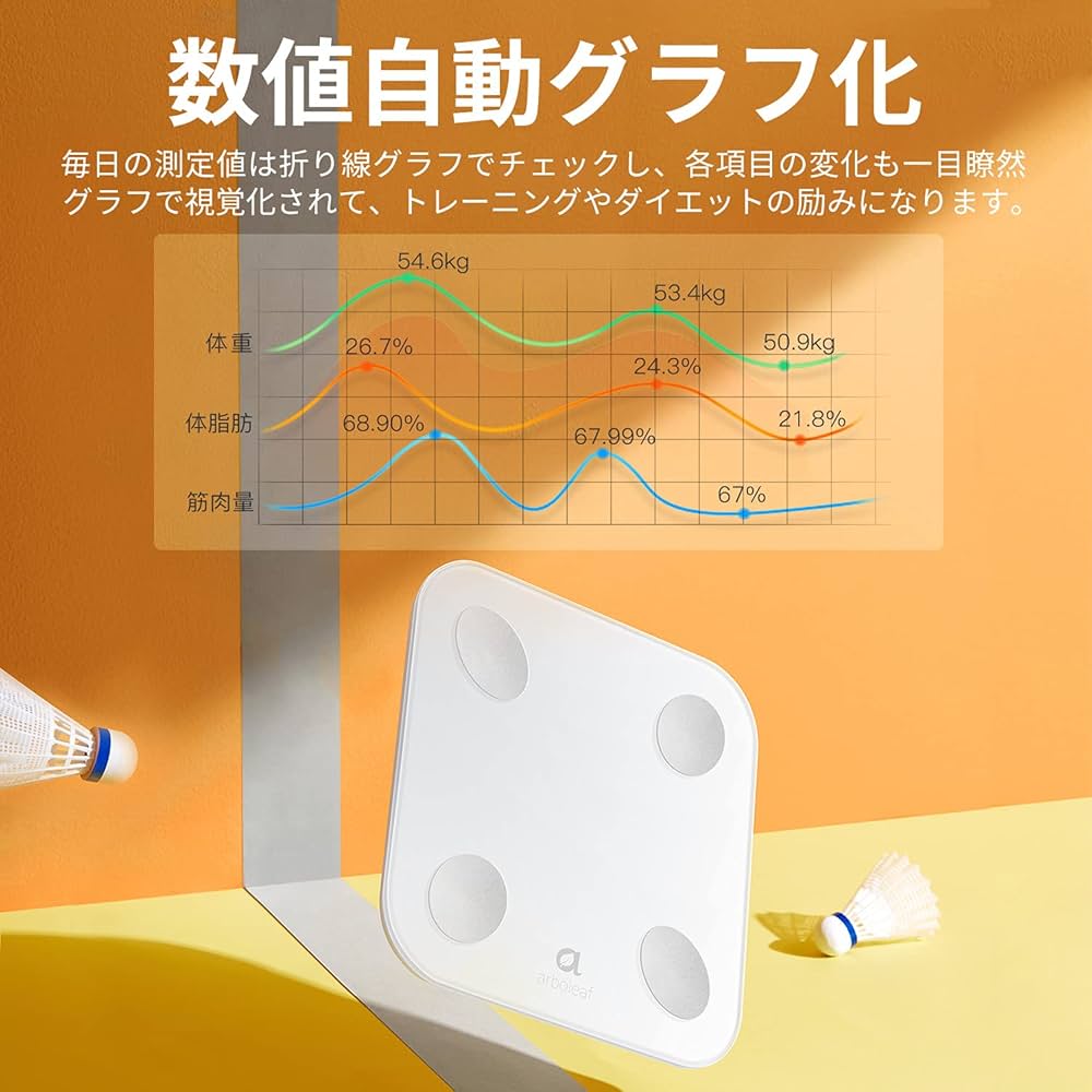 Amazon.co.jp: arboleaf 体重計 スマホ連動 体脂肪計 体組成計 USB充電