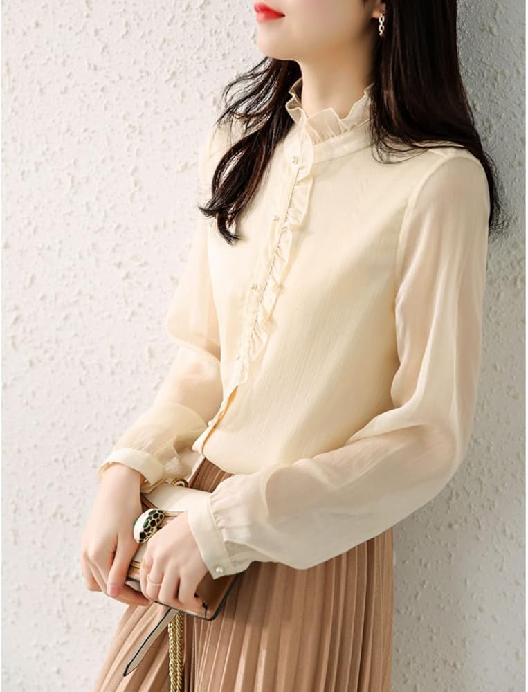 Amazon | [AYBTO] フリルブラウス レディース 白 パフスリーブ フリル