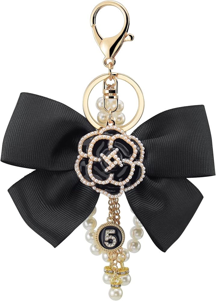 DIFFGYSAN Camellia Flower Big Bow-Knot keychain Pearl Lucky Number