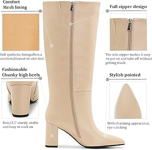 Amazon.com | Aizhenzm Apricot Wide Calf Knee High Boots For Women
