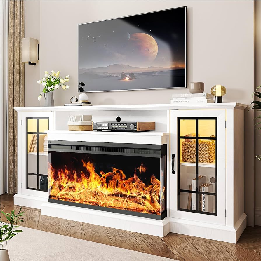 Amazon.com: oneinmil 36 Inch 3-Sided Glass Fireplace TV Stand for
