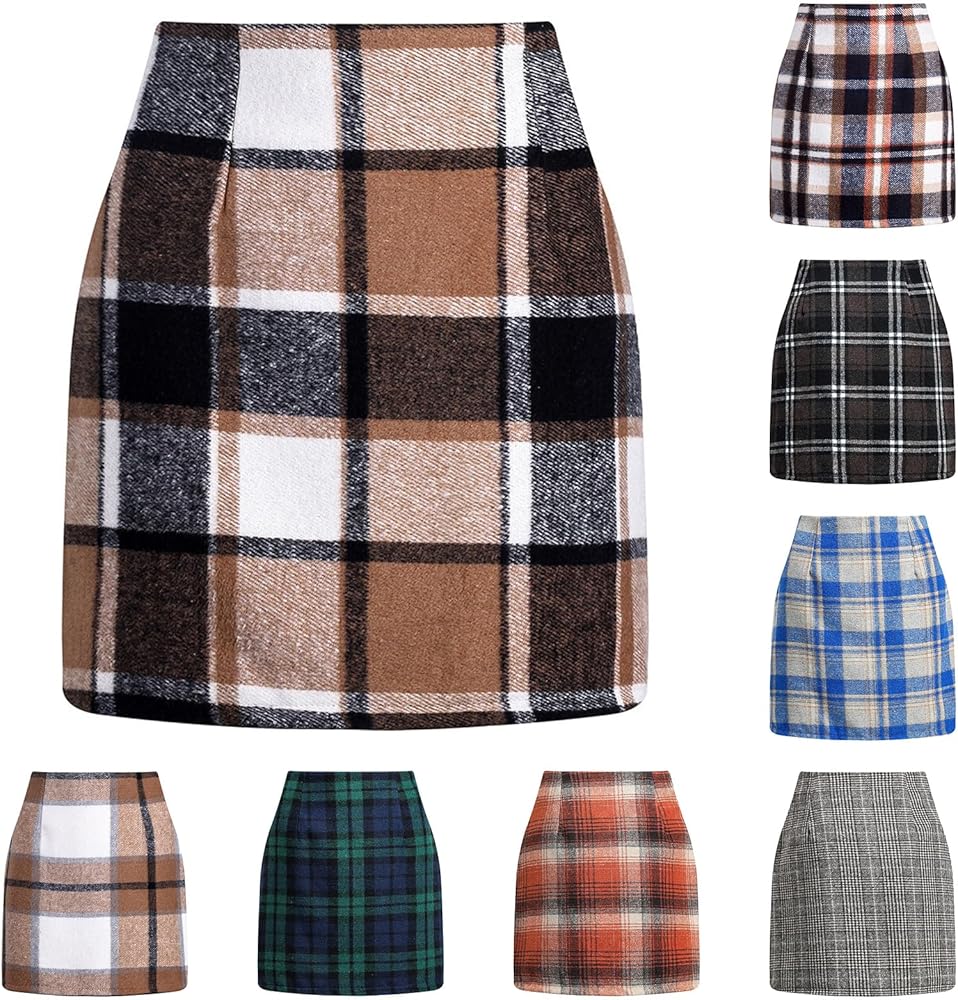 Amazon.com: Plaid Skirt for Women Fall High Waisted Wool Christmas