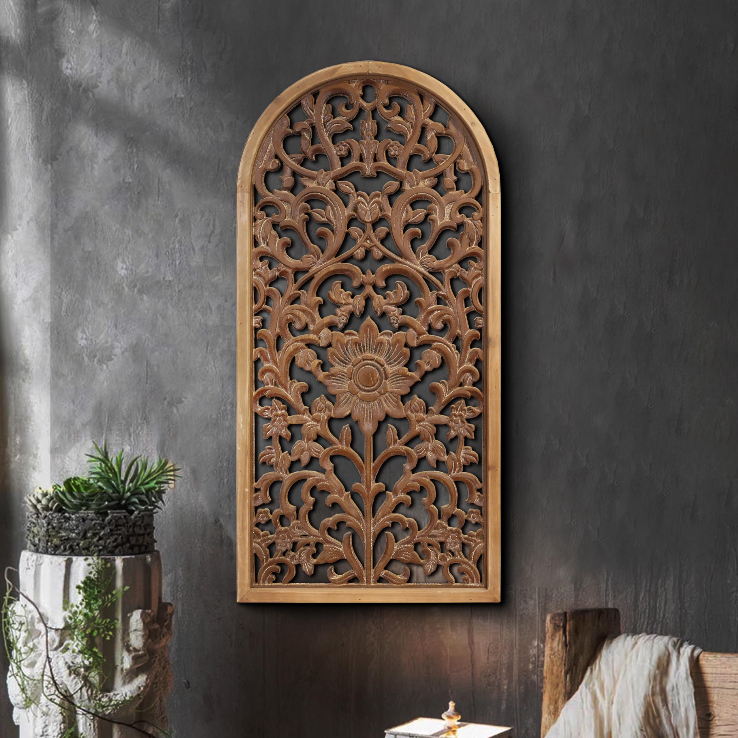 Amazon.com: WREVERW Rustic Boho Arched Wood Wall Art, Hand-Carved