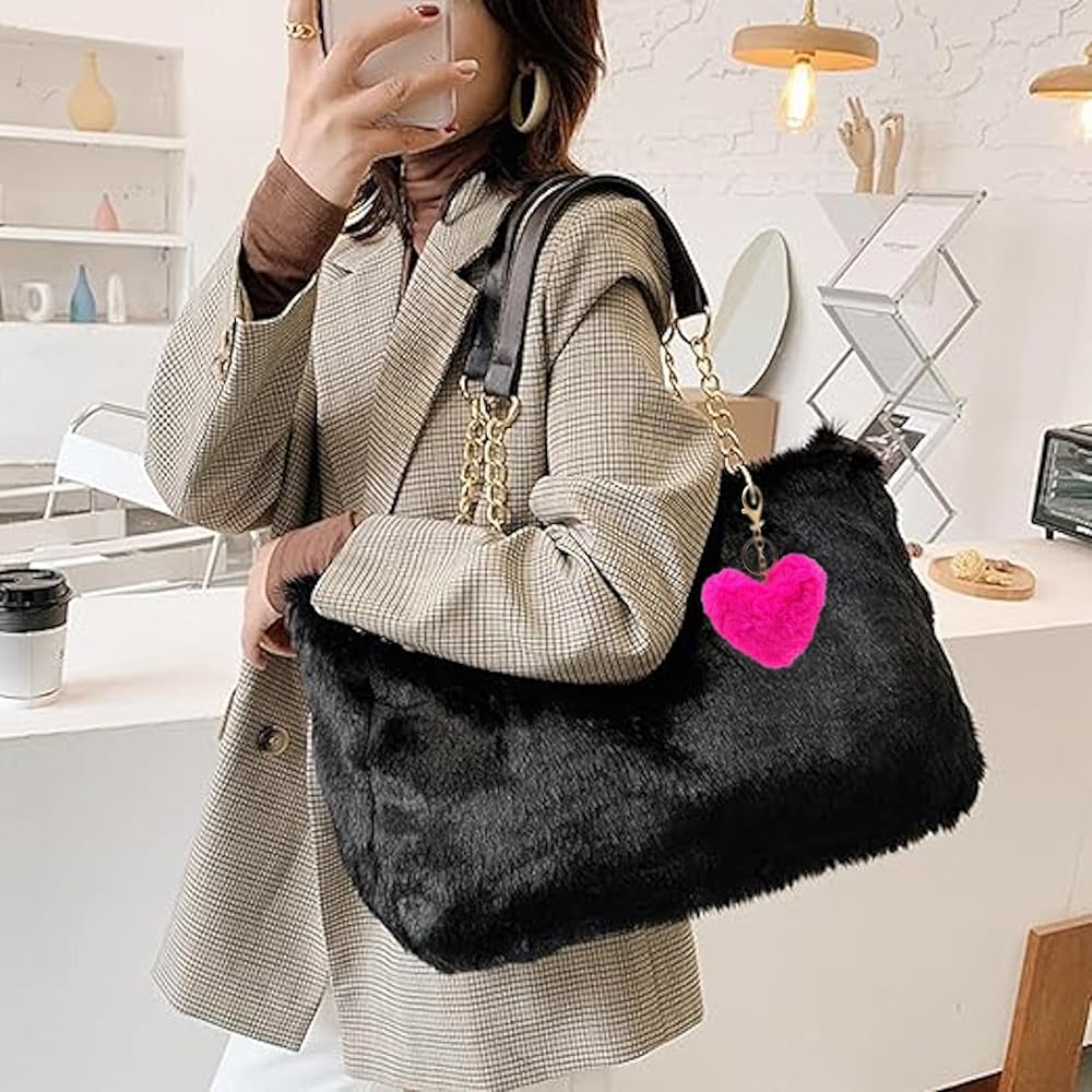 Amazon.co.jp: [APOSITV] ファー チャーム キーフォルダー ハート