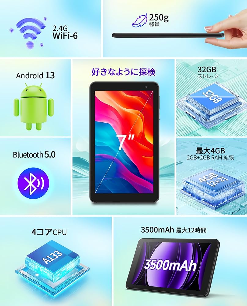 Amazon.co.jp: タブレット 7インチ Android 13 wi-fiモデル 4GB+32GB+