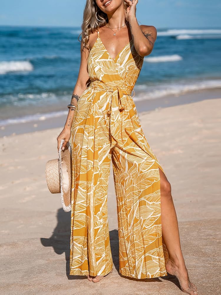 Amazon.com: CUPSHE Women's Jumpsuits Floral Tropical Wide Leg