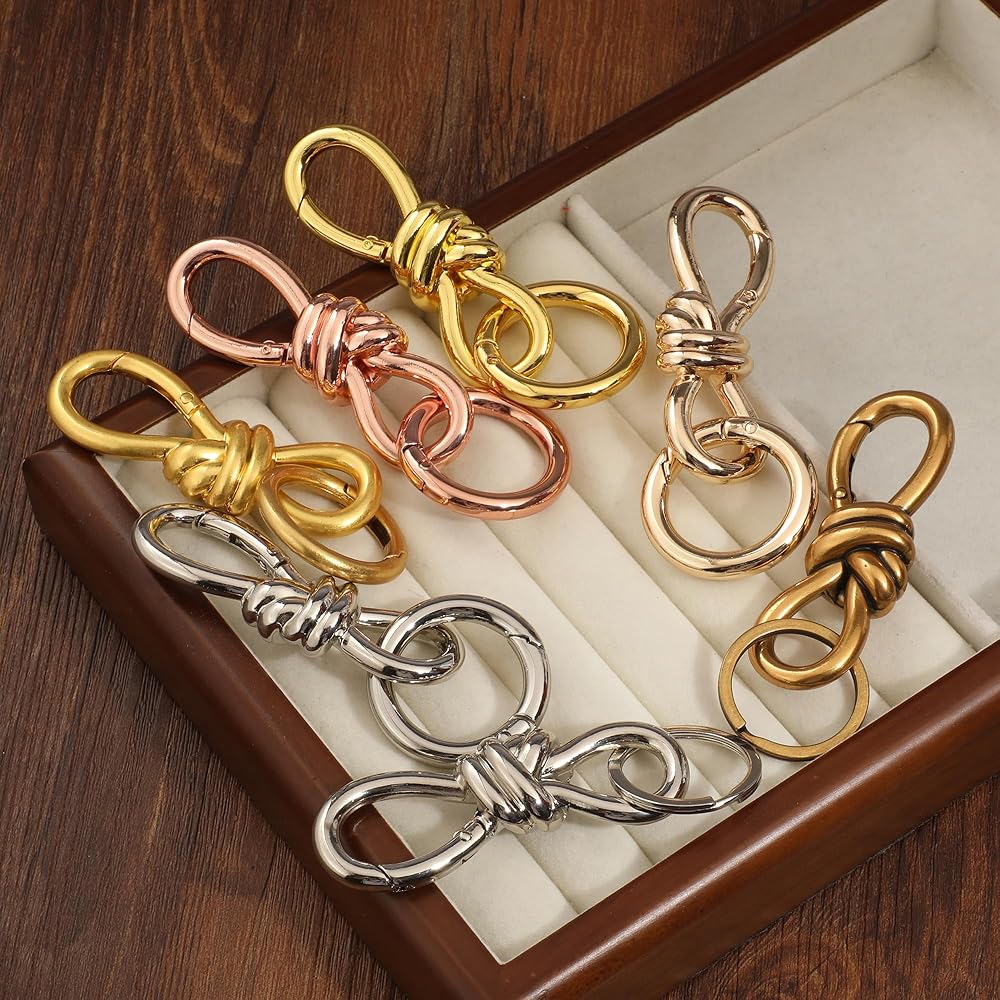 Gold Twist Knot Clasp Bag Charm Keychain D-Ring Keychain Trending