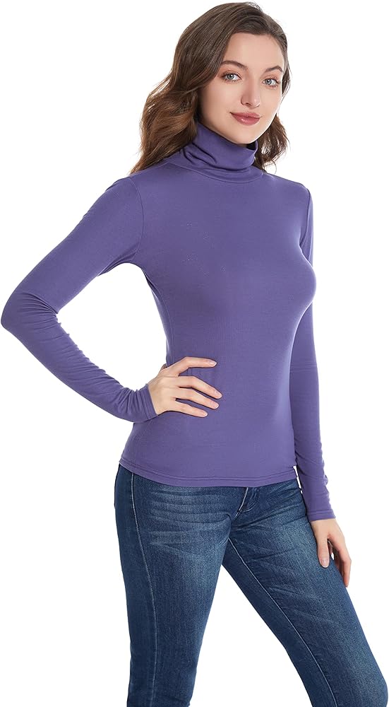 ACANI Navy Turtle Neck Tops for Women - Ribbed Long Sleeve Slim