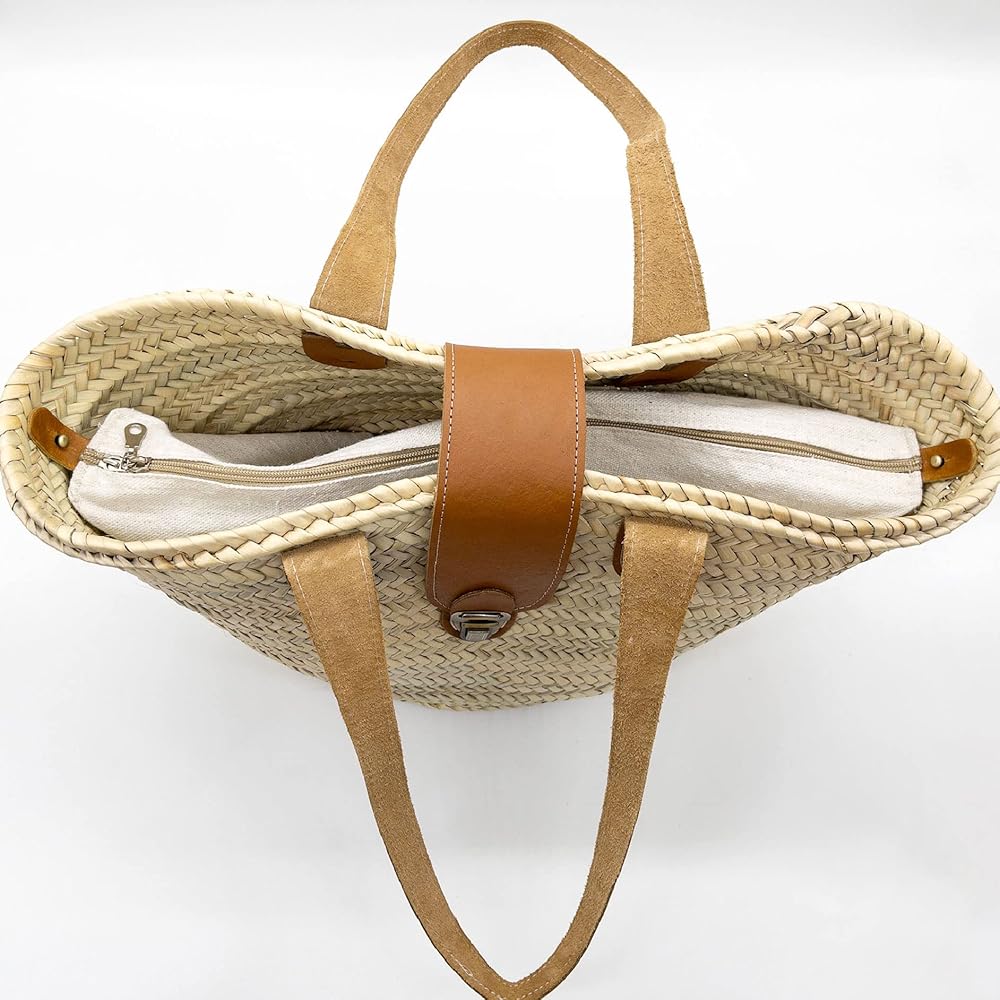Amazon.com: FRENCH BASKET straw bag with leather handles beach bag