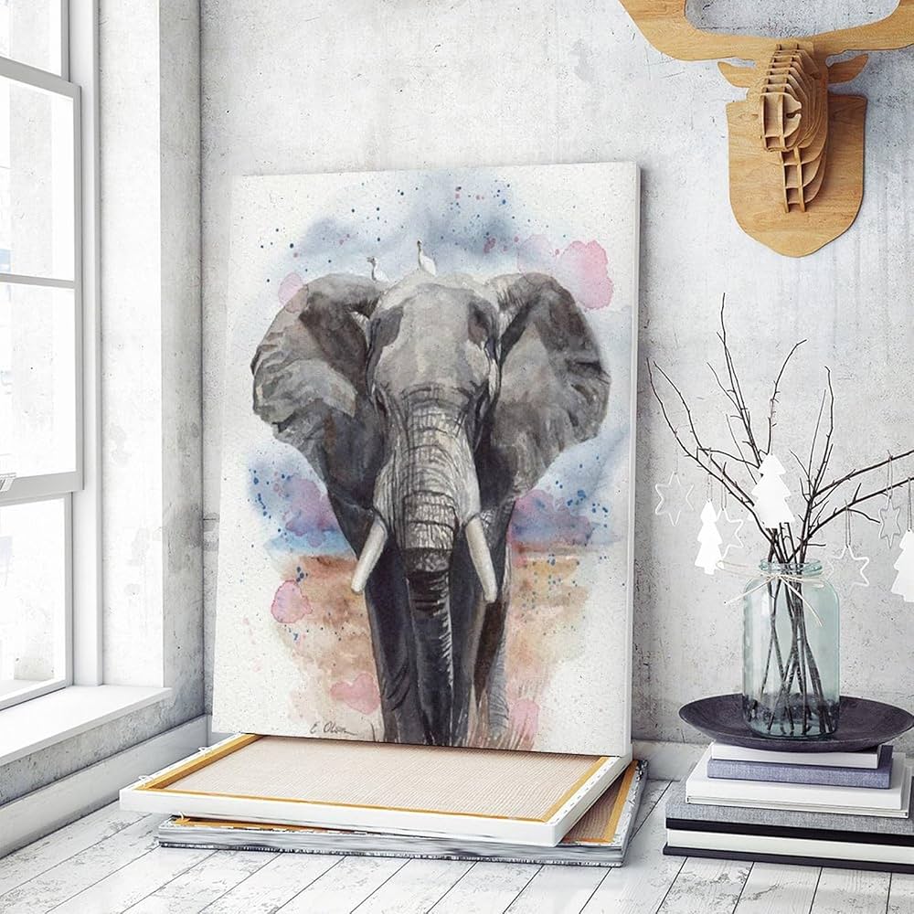 Amazon | 象の水彩画 数字油絵 リアルな水彩風超リアルな動物イラスト