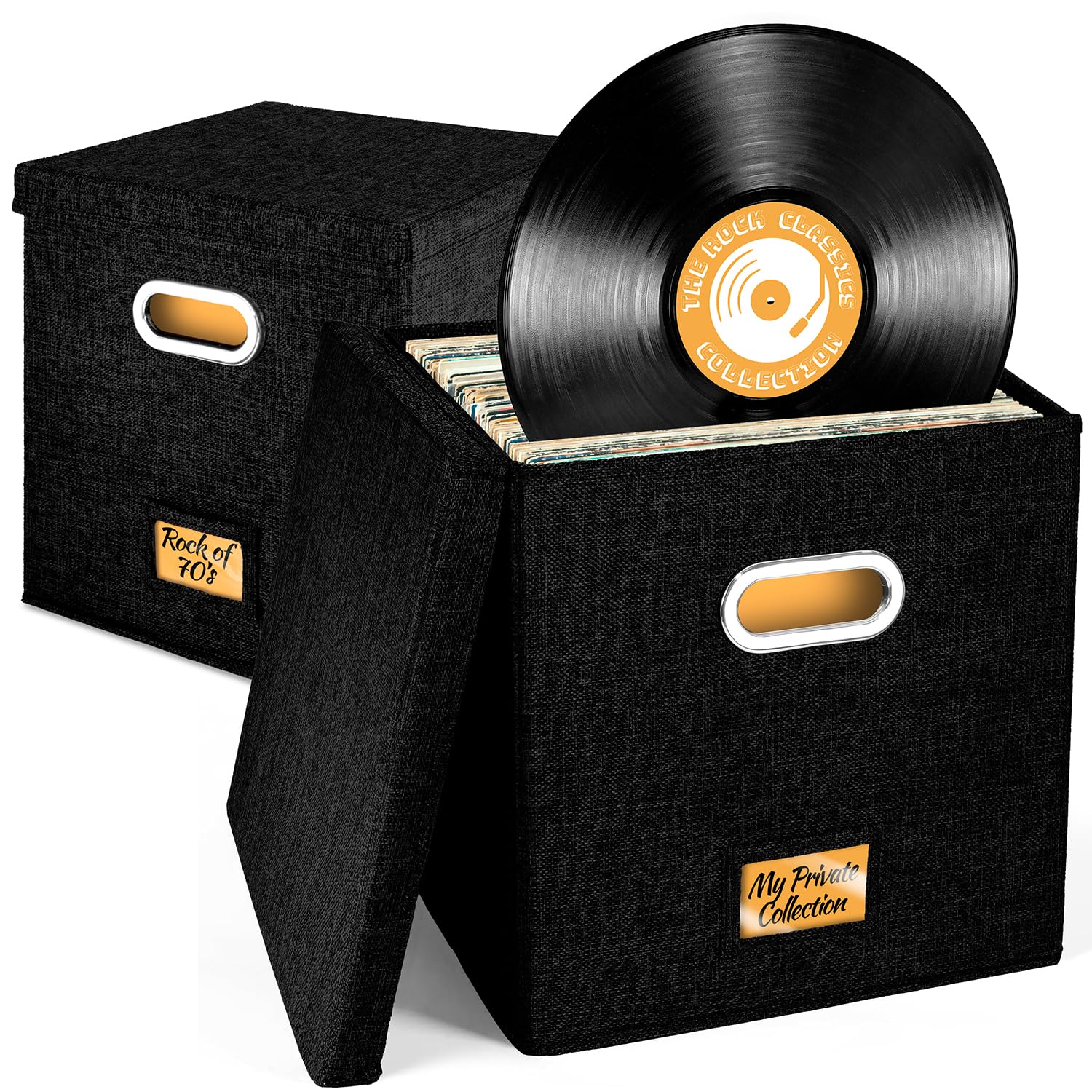 Amazon.com: Set of 2 Vinyl Record Storage Box for up to 50+ 12