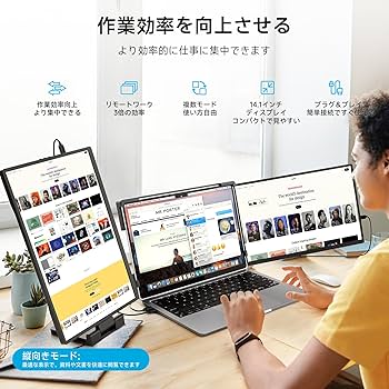 Amazon.co.jp: 【Dopesplay新型モデル】デュアルモニター 360°回転 14