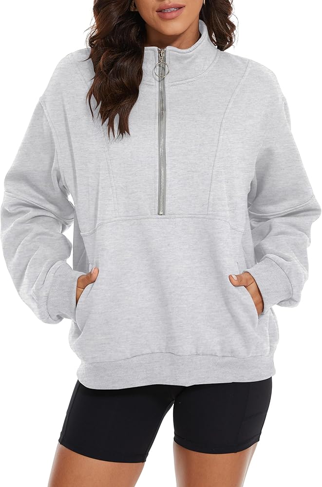 MISSACTIVER Women's Oversized Half Zip Sweatshirt Quarter 1/4