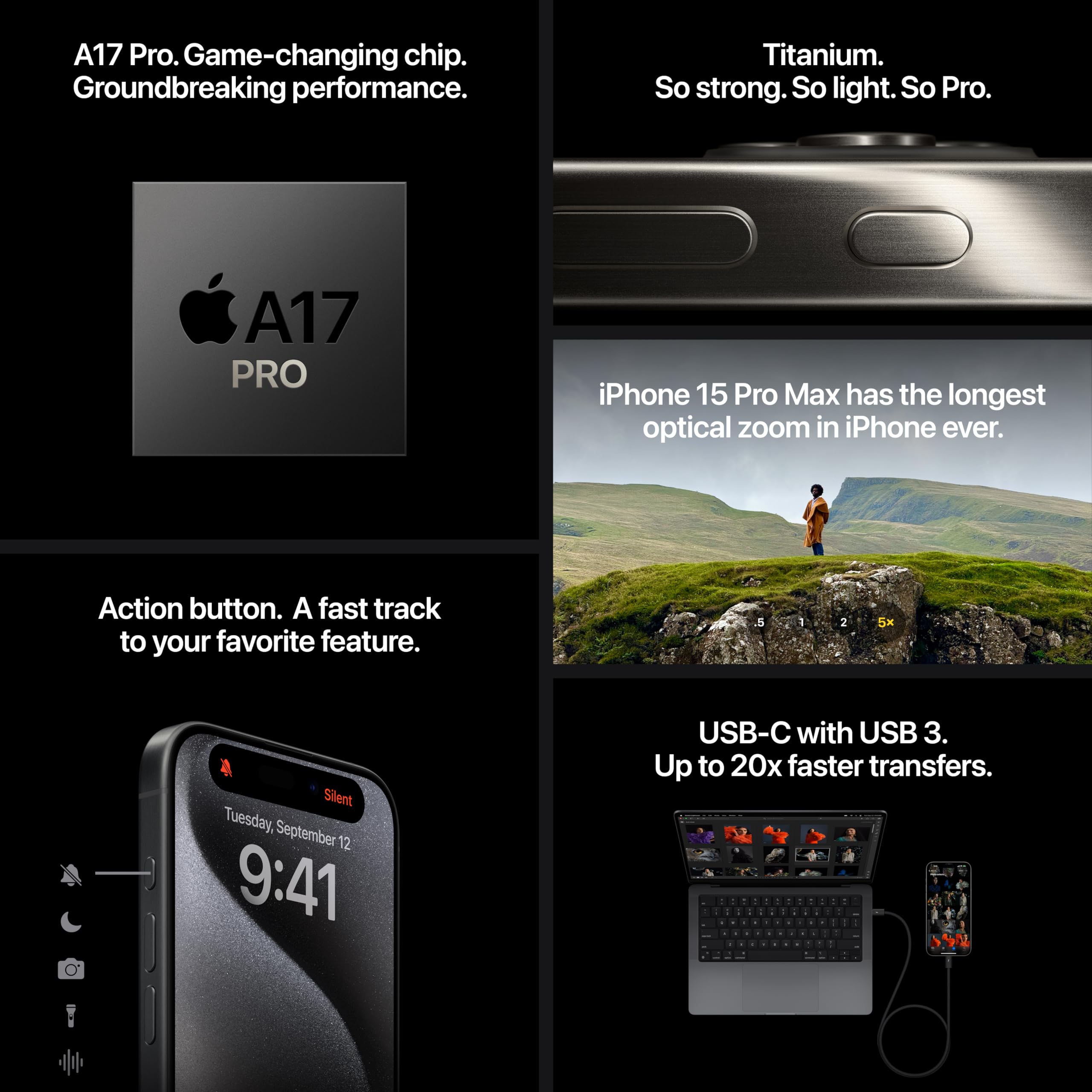 Amazon.com: Apple iPhone 15 Pro Max, 256GB, Black Titanium - T