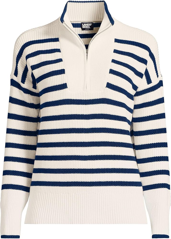Lands' End Women's Drifter Cotton Quarter Zip Pullover Sweater X
