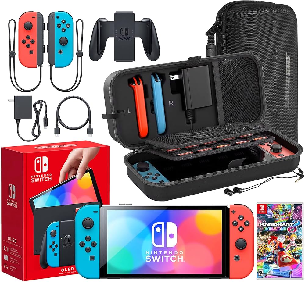 Amazon.com: Nintendo Switch OLED Model (Neon Red/Blue) Mario Kart