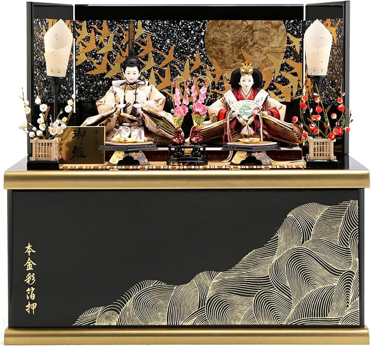 SUWATAMAさんリクエスト 薬師窯彩絵平飾り雛箱付、薬師堂親王雛の2品