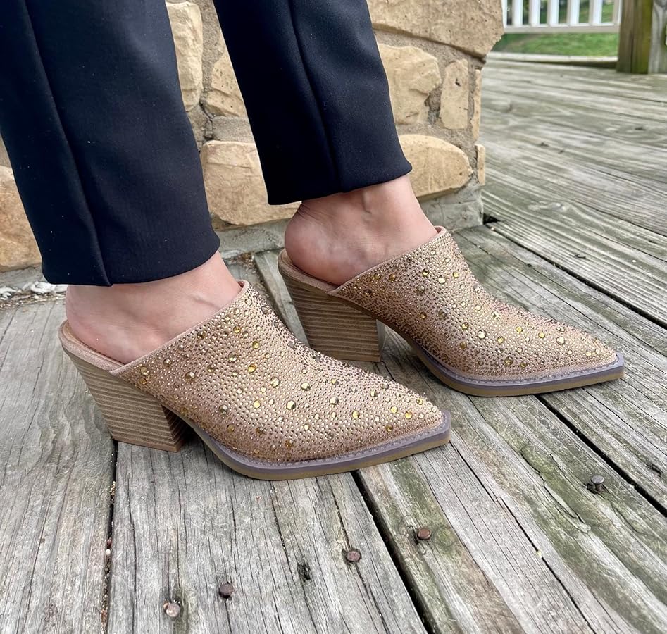 Amazon.com | Forever Women Pointed Toe Rhinestone Slip on Mules