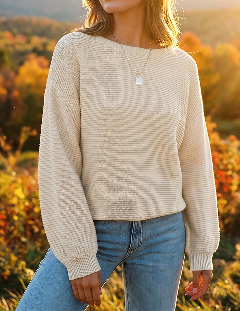 ZESICA Women's Crew Neck Long Lantern Sleeve Fall 2025 Casual