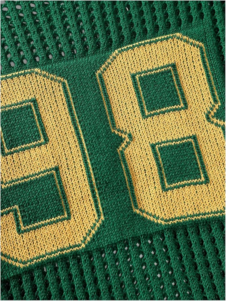 VIPWOLF Men's Crochet Short Sleeve Sweater Number Graphic Striped