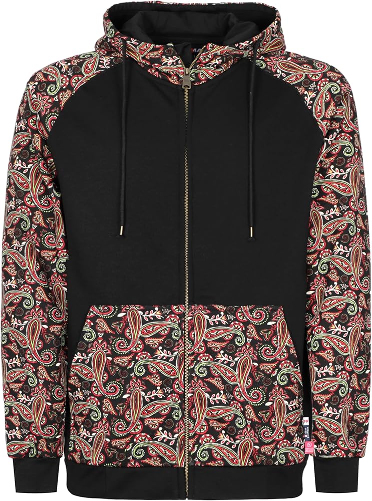 Amazon.com: BOCOMAL FR Hoodies Paisley Printed Zipper Front 10.5oz