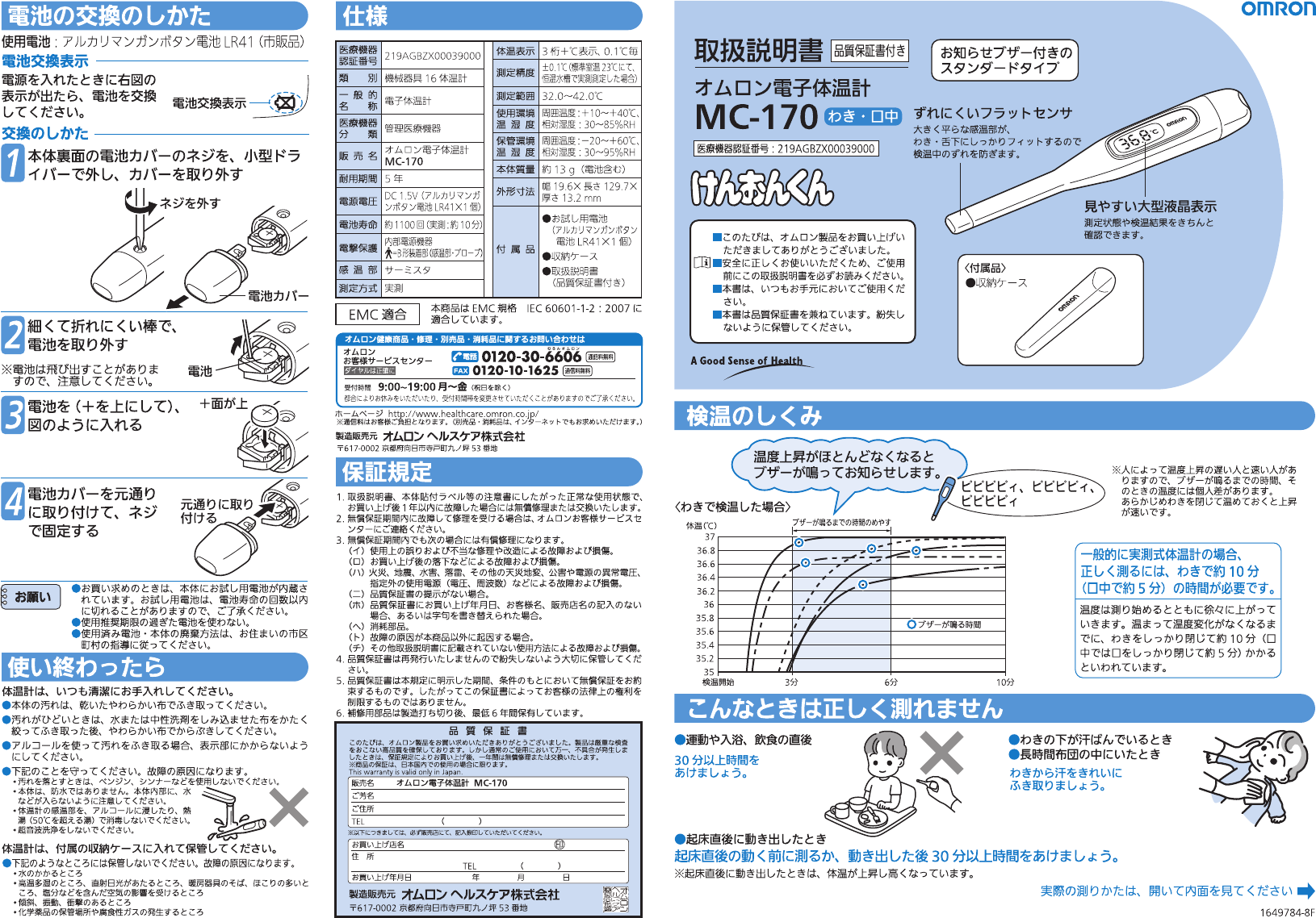 説明書 オムロン MC-170 温度計
