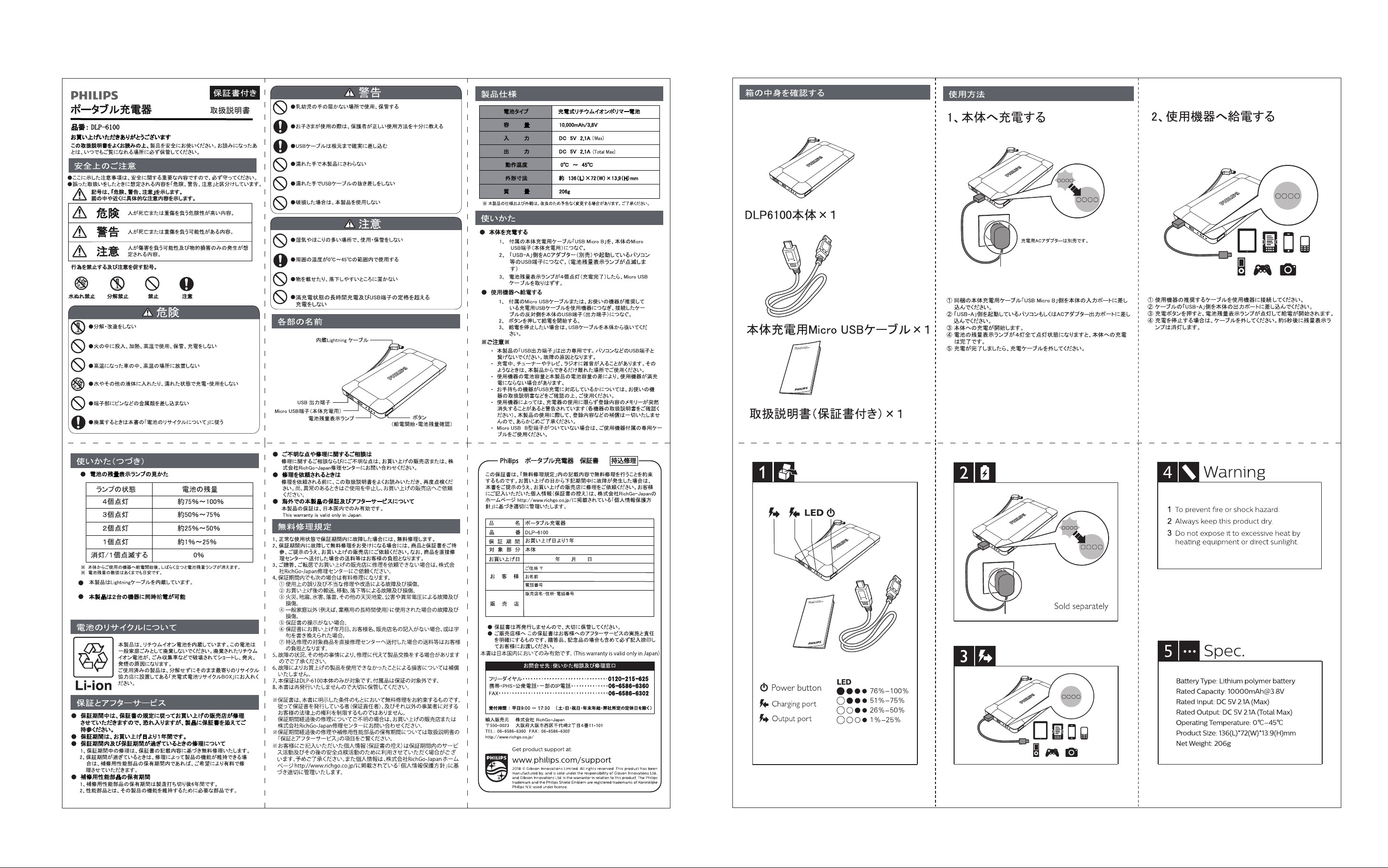 説明書 フィリップス DLP6100GD ポータブル充電器