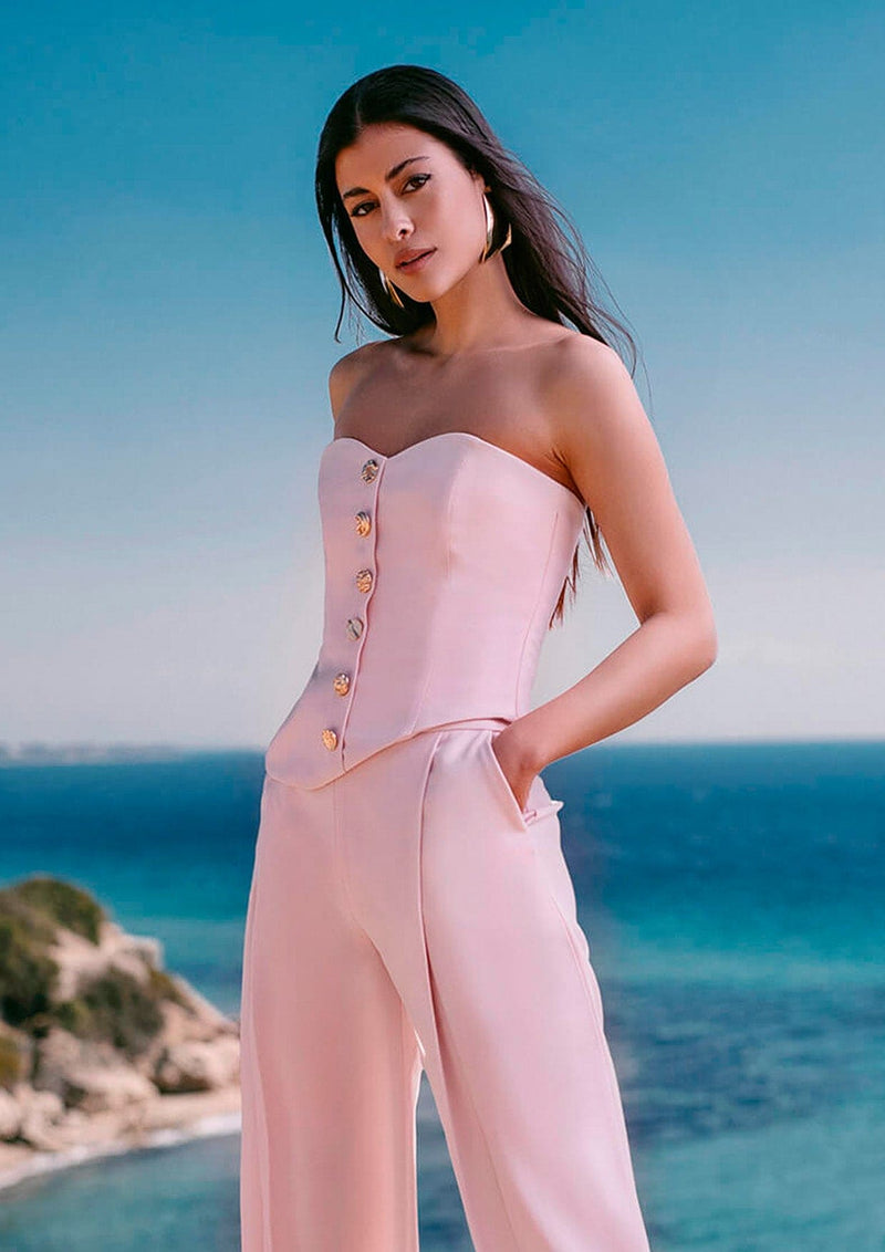 Monika Dimova - Asymmetric Gold Button Crepe Corset Top – MADAMVOYAGE