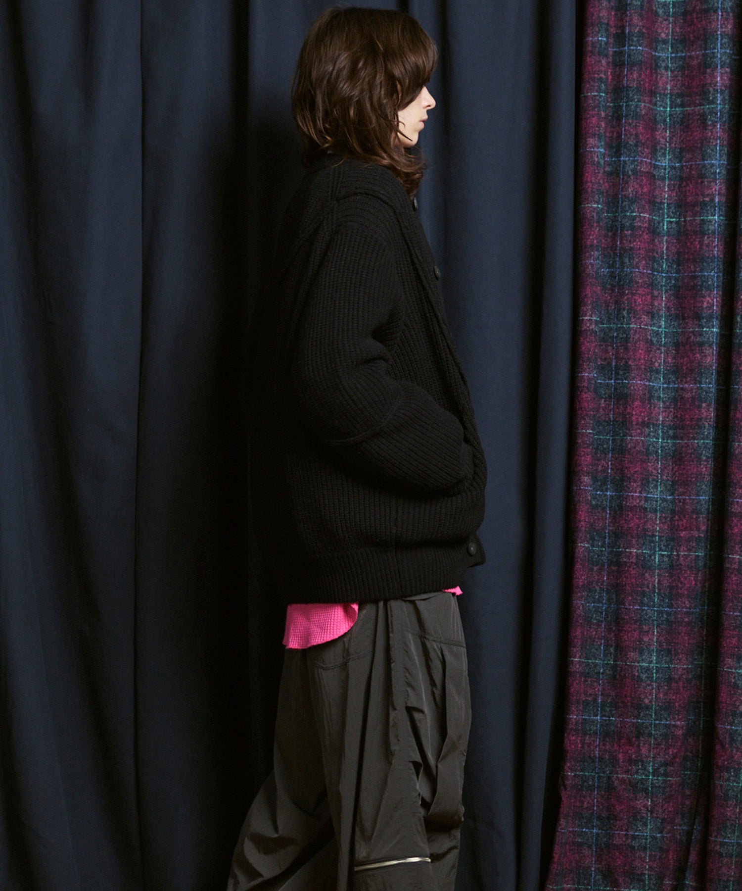 3 colors Wool Nylon Prime-Over Crew Neck Knit Cardigan