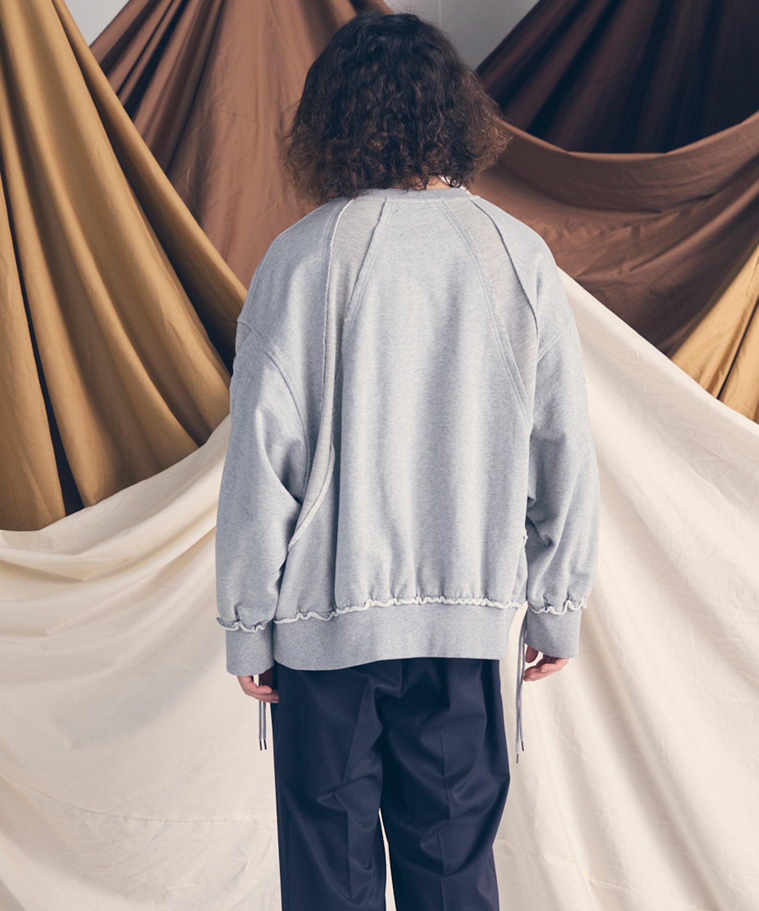 Waffle Switch Lace-up Sweat Prime-Over Crew Neck Pullover
