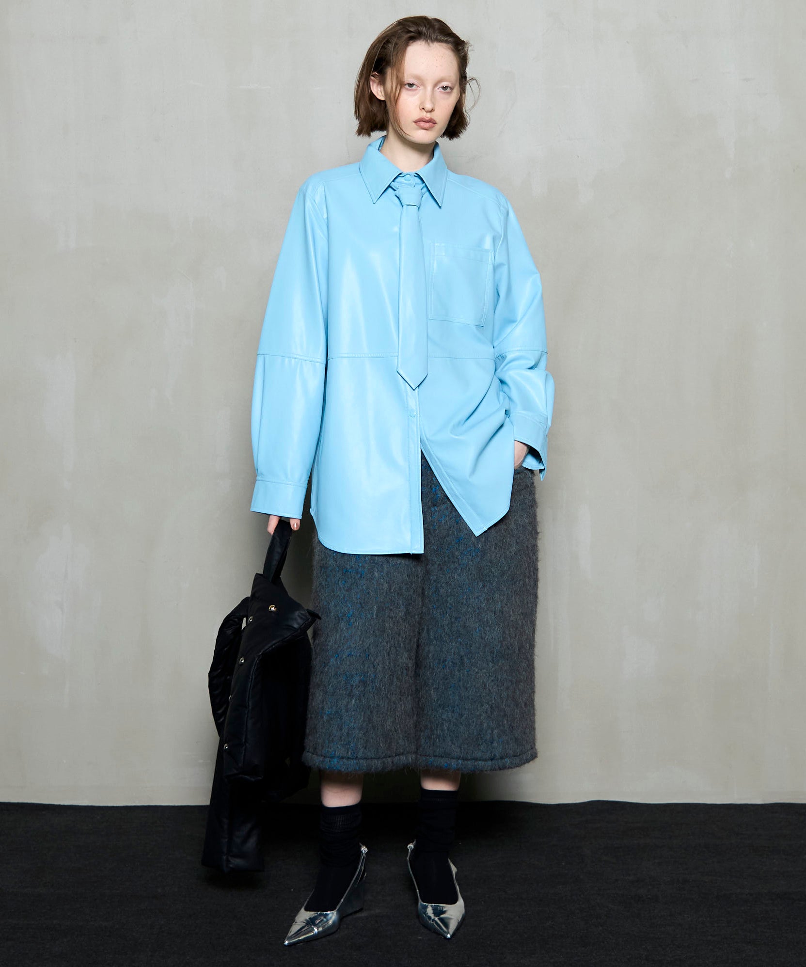 Vegan Leather Tie Shirt