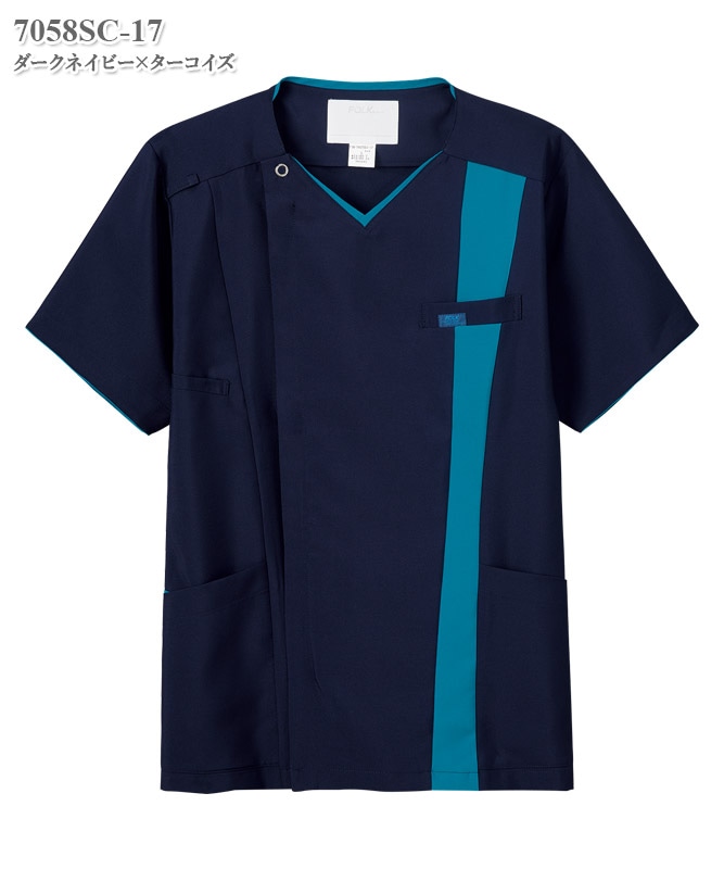 メンズジップスクラブ半袖[フォーク製品] 7058SC｜THS-白衣通販・販売