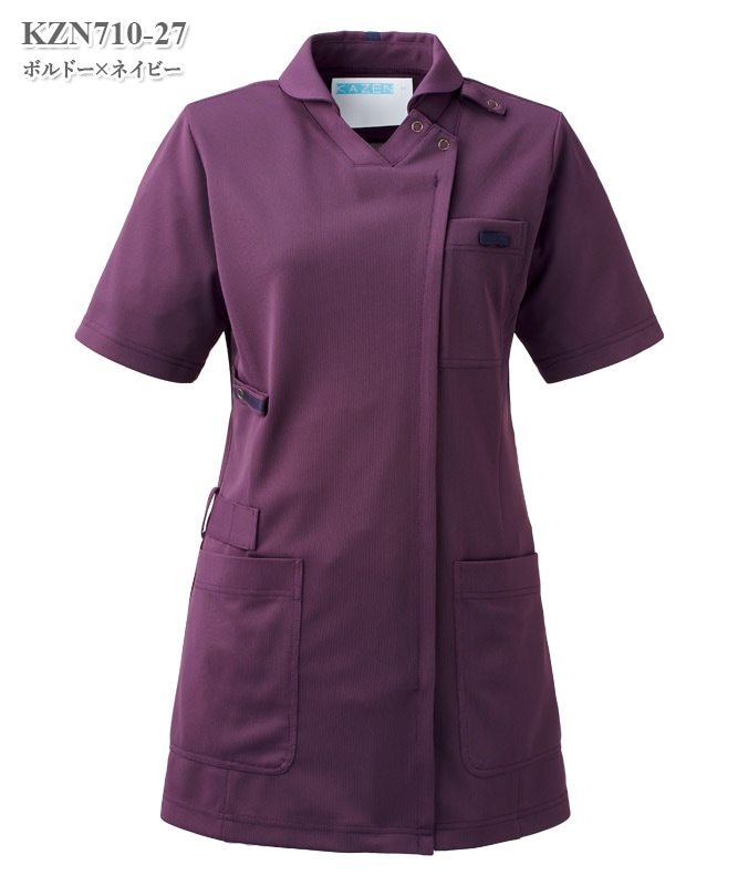 レディススクラブジャケット半袖(衿付)[KAZEN製品] KZN710｜THS-白衣