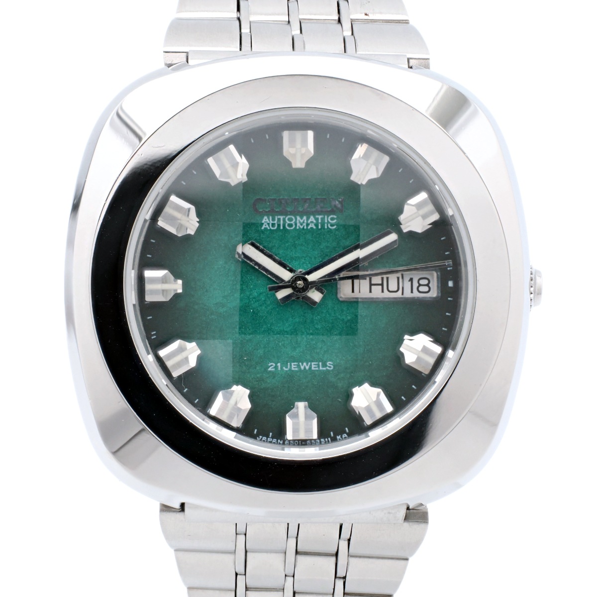 シチズン 9面カットガラス 4-651120Y グリーン文字盤 Cal.6501 21石