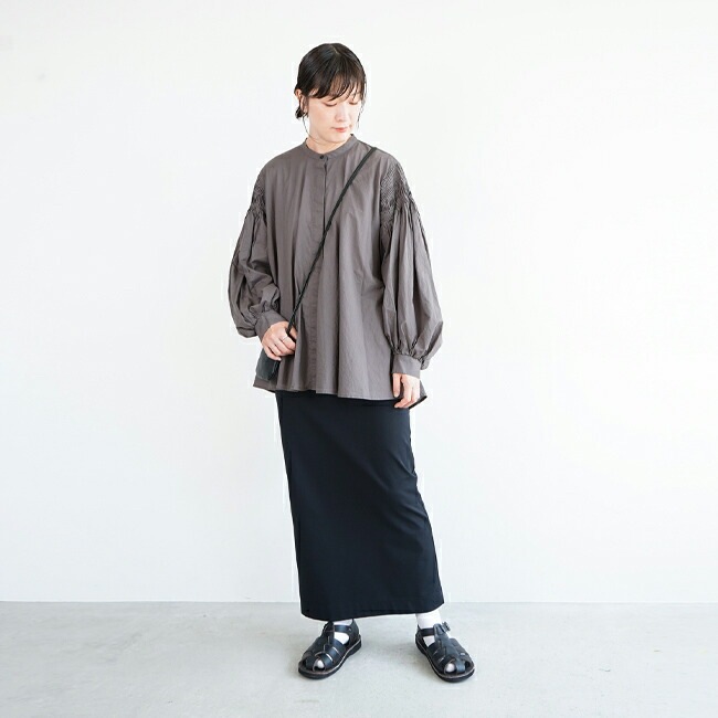 3-230043]mizuiro ind(ミズイロインド)ピンタックパフスリーブシャツ