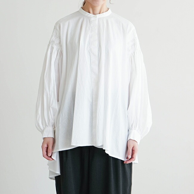 3-230043]mizuiro ind(ミズイロインド)ピンタックパフスリーブシャツ