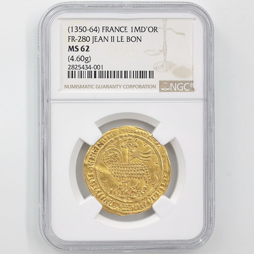 委託販売 1350-64 フランス ジャン2世 ムートンドール 金貨 NGC MS 62