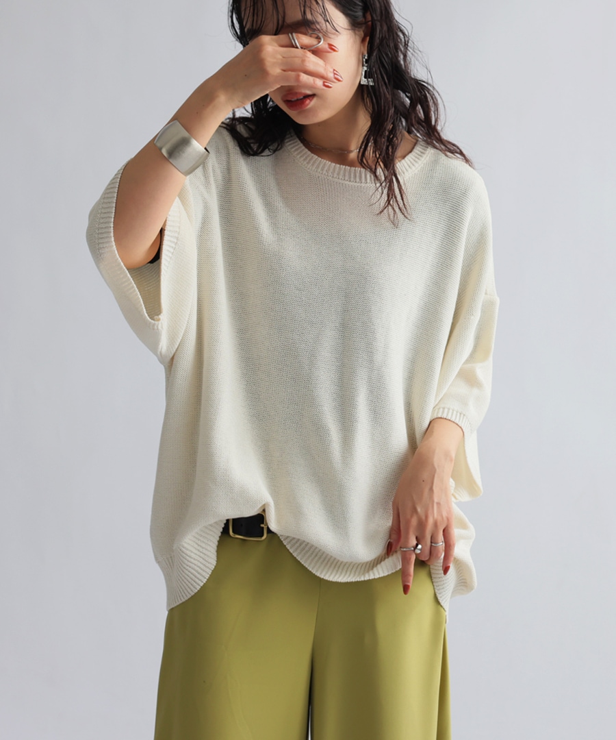 サマーニット ニット レディース トップス 五分袖・メール便不可