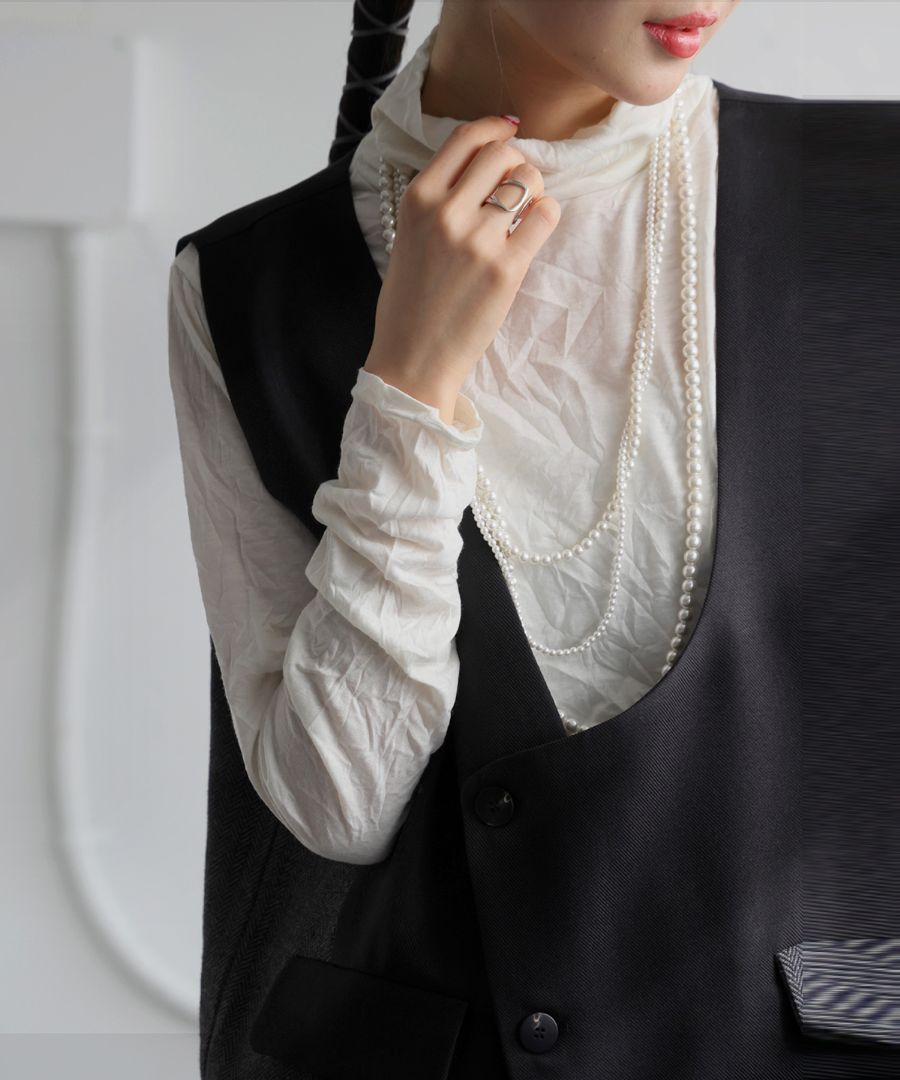 シワ加工 ハイネックトップス トップス レディース 送料無料・(100