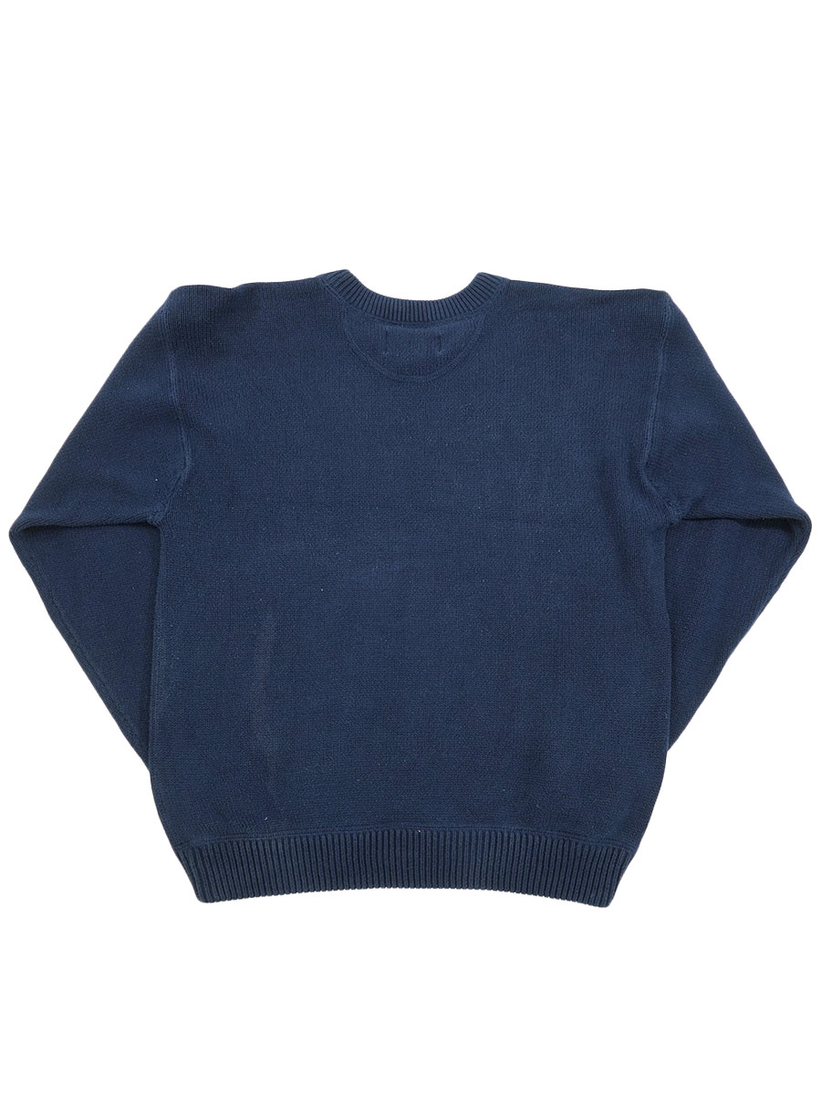 80's 黒タグ Eddie Bauer 前V コットンニット ネイビー 表記(M
