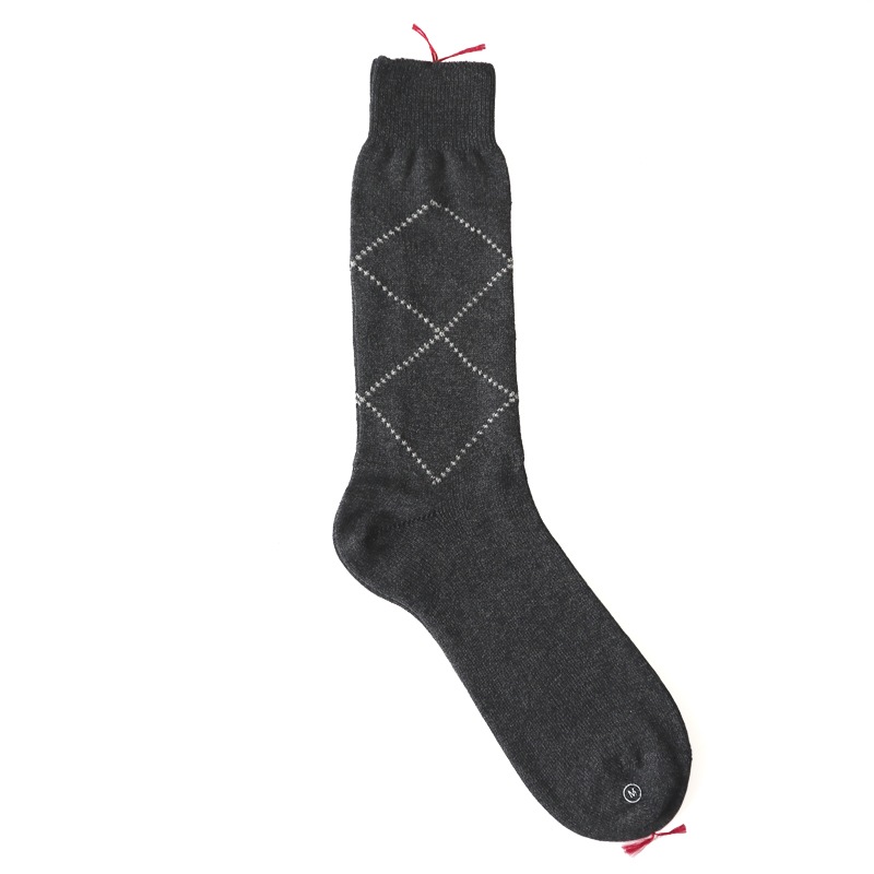 メンズ コットンアーガイルソックス（グレー×ホワイトドット