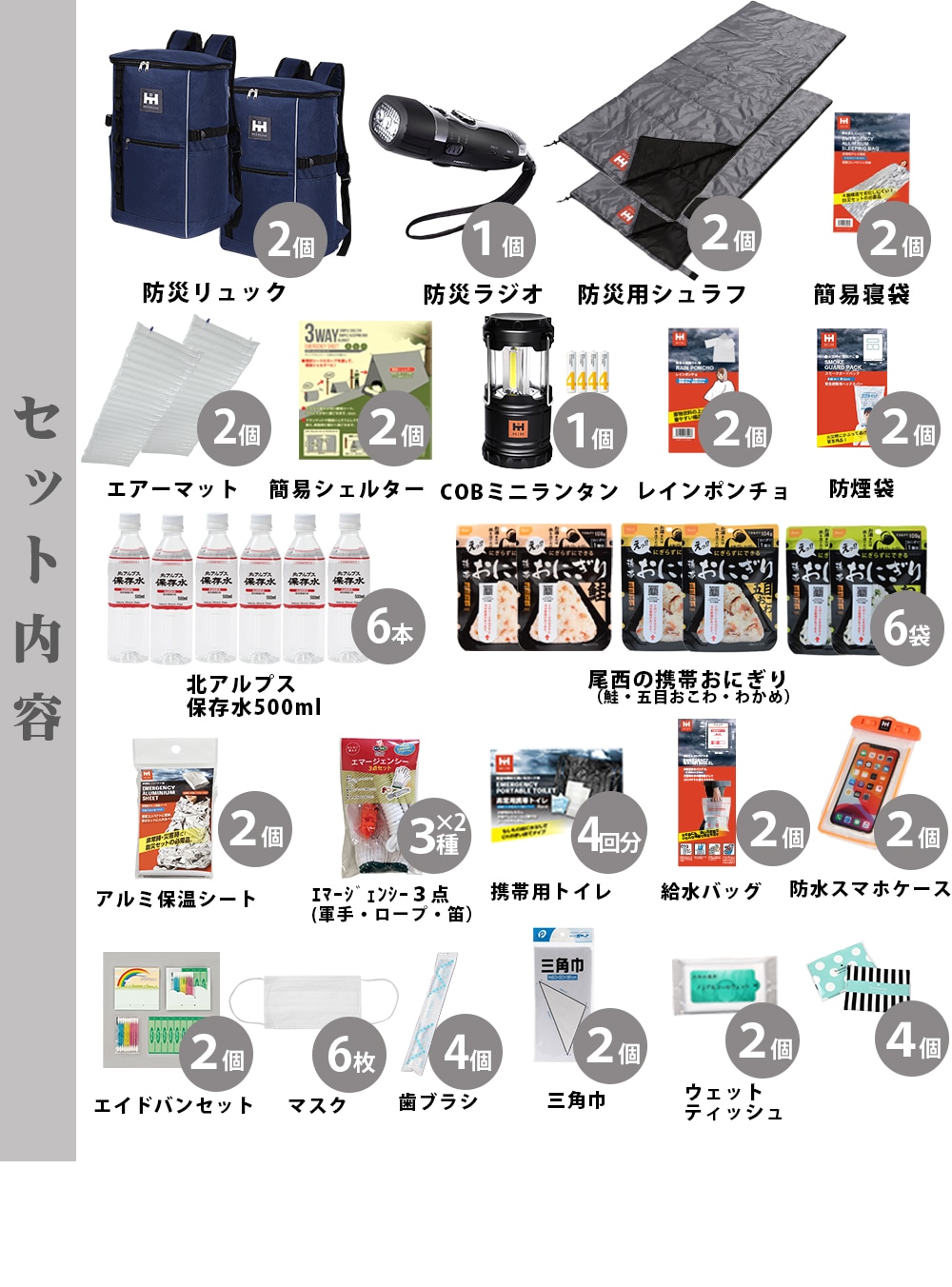 防災セット 2人用 HIH ハザードスクエアリュックSpecialEdition