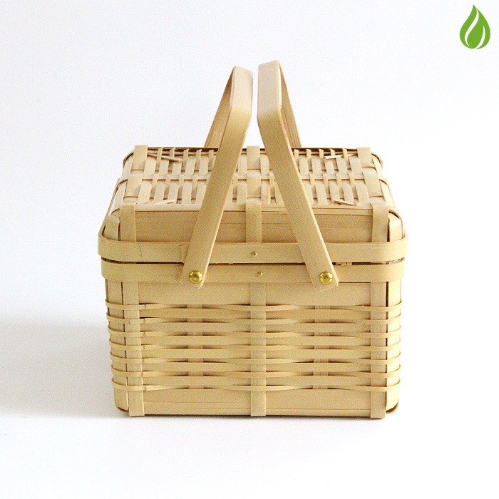 竹細工 角物 弁当箱 真竹（白竹） 弁当箱 一段 手付（四角） 小