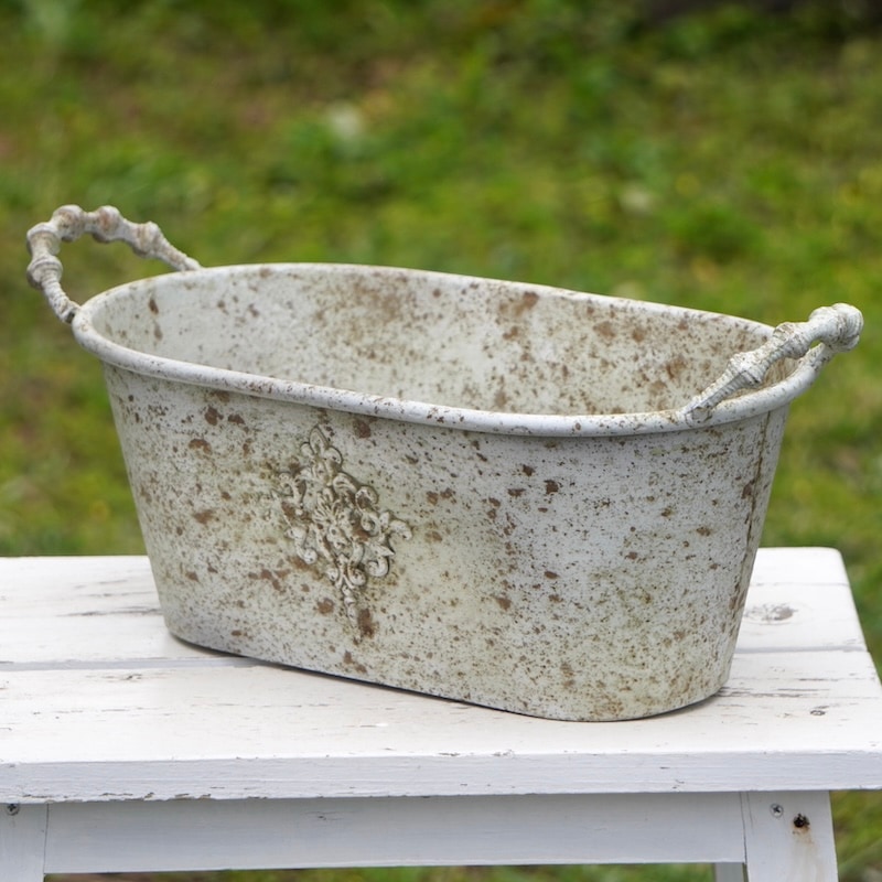 アンティークブリキ・FRシリーズ・オーバルハンドポットL（幅38cm）