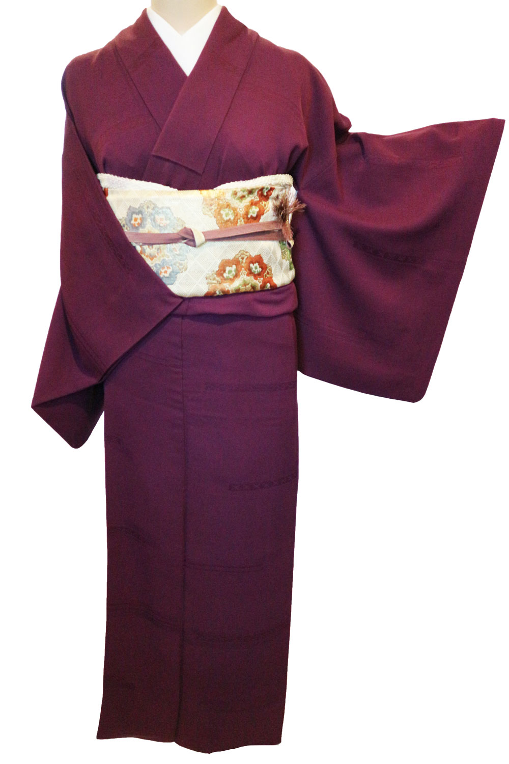 正絹色無地レンタルフルセット｢紫/横縞｣ | レンタル着物,訪問着