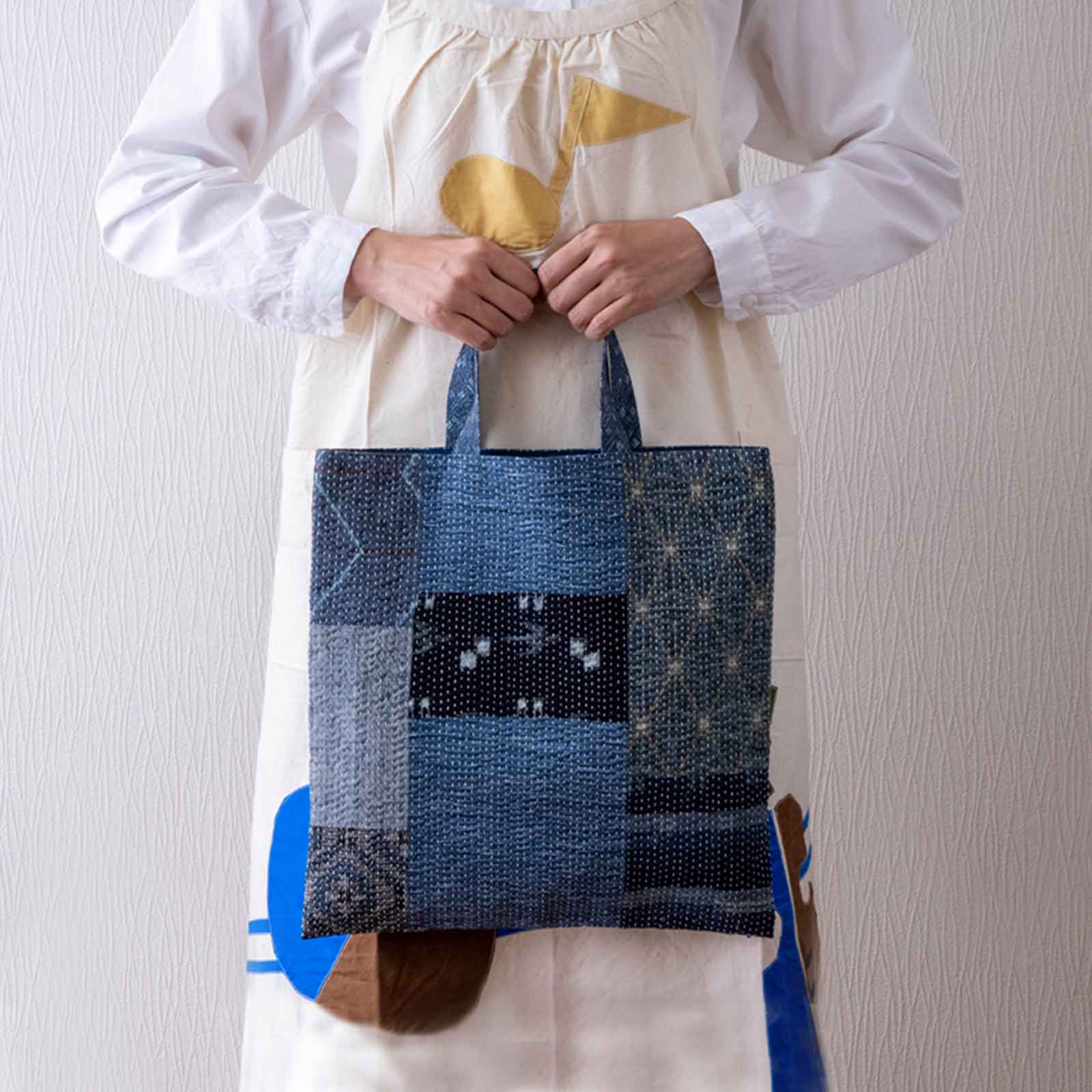 布羊舎/古布の刺し子バッグ/紺パッチワーク