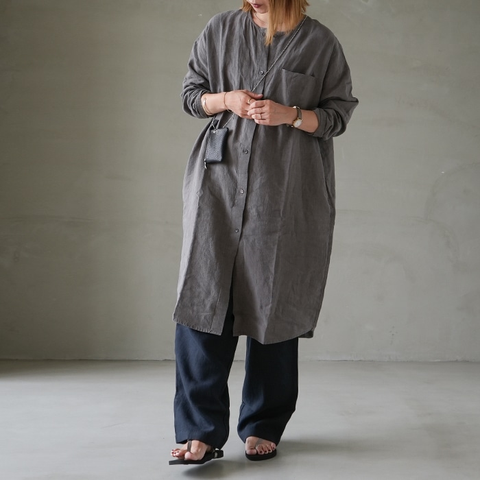 ☆(e223t015) / evam eva(エヴァムエヴァ) / linen shirts one piece