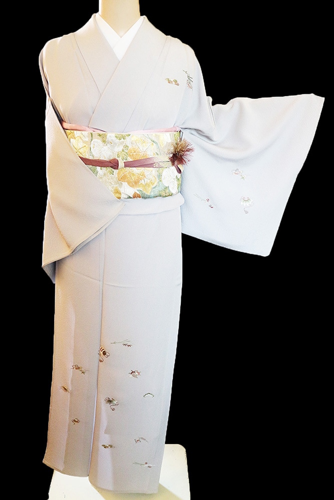 着物10 正絹 友禅染 染め分け 桜梅 袷 訪問着 作家物！